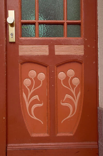red door. Europe, Germany, Warnemunde, red door