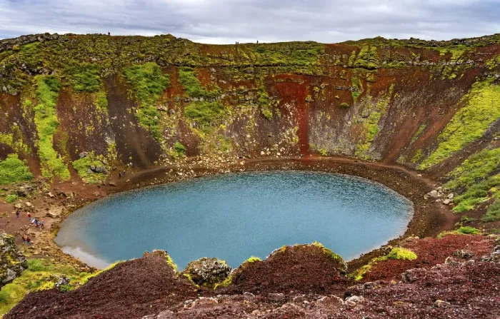 Framed Print : Red green Kerio Volcano Crater blue Lake Golden Falls Golden Circle, Iceland Framed Print : Red green Kerio Volcano Crater blue Lake Golden Falls Golden Circle, Iceland