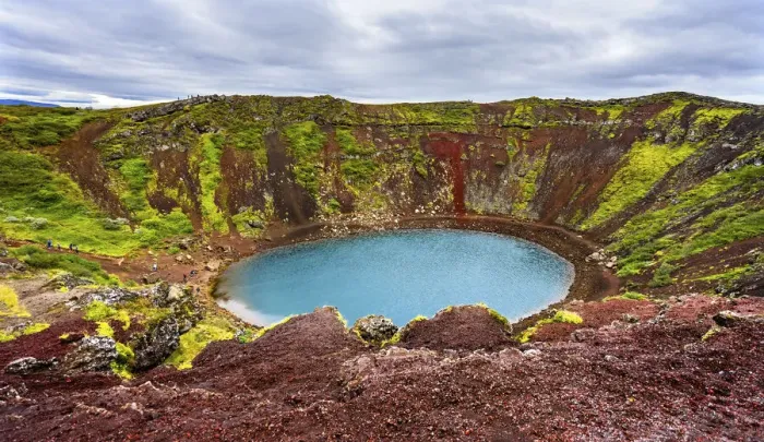 Framed Print : Red green Kerio Volcano Crater blue Lake Golden Falls Golden Circle, Iceland Framed Print : Red green Kerio Volcano Crater blue Lake Golden Falls Golden Circle, Iceland