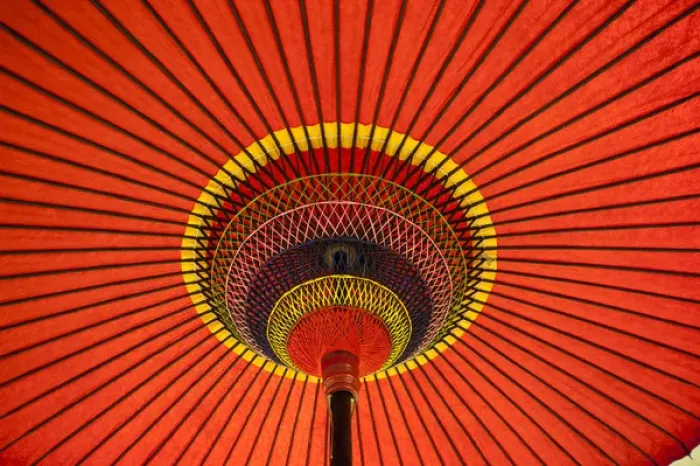 Framed Print : Red Japanese paper umbrella opened