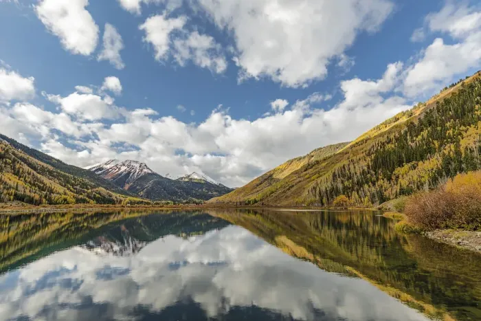 Framed Print : Red Mountain reflecting in Crystal Lake at sunrise, Uncompahgre National Forest, Colorado
