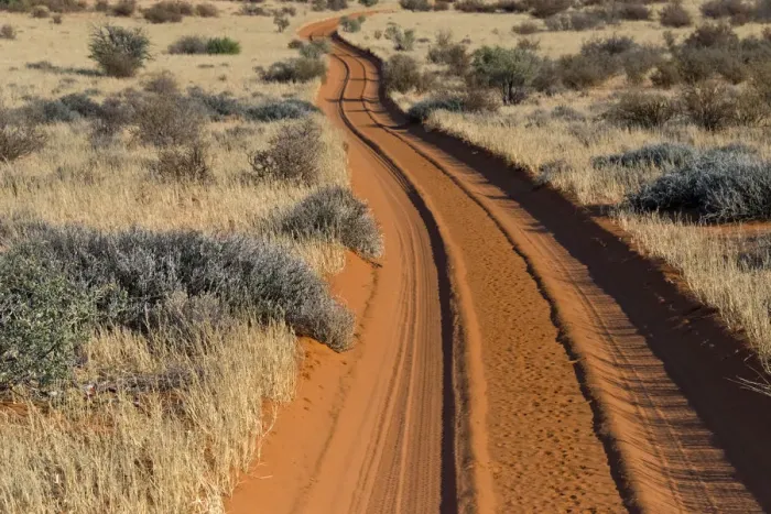 Framed Print : Red sand road, Kgalagadi Transfrontier Park, South Africa Framed Print : Red sand road, Kgalagadi Transfrontier Park, South Africa