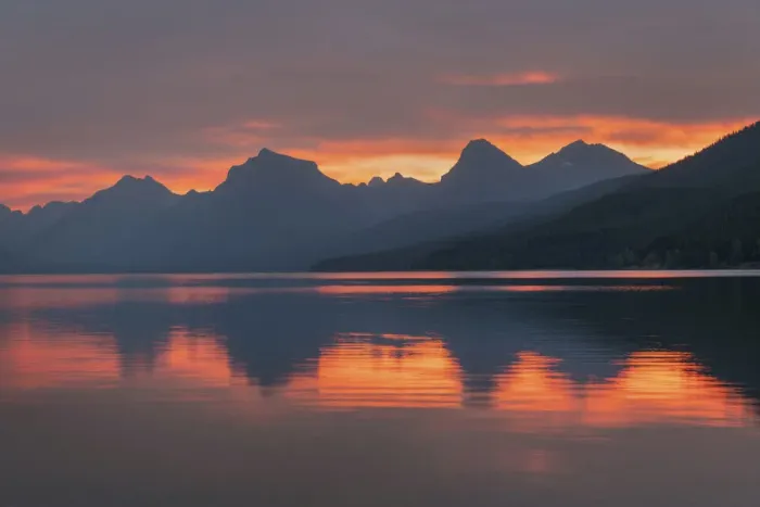 Framed Print : Red sky at dawn, Lake McDonald, Glacier National Park, Montana Framed Print : Red sky at dawn, Lake McDonald, Glacier National Park, Montana