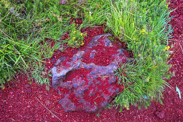 Red Volcanic Stone green Grass Kerio Volcano Crater blue Lake Golden Falls Golden Circle