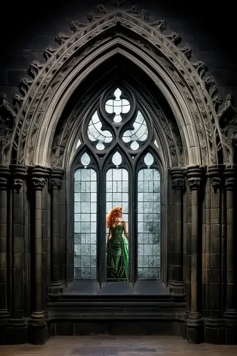 Framed Print : Redheaded woman in green dress outside window. ©Jim Zuckerman / Jaynes Gallery / DanitaDelimont.com (AI) Framed Print : Redheaded woman in green dress outside window. ©Jim Zuckerman / Jaynes Gallery / DanitaDelimont.com (AI)