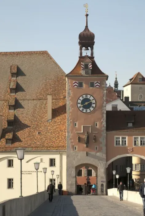 Framed Print : REGENSBURG18331-2012-BARTRUFF. CR2 - Tower entrance to Old Town from historic Stone