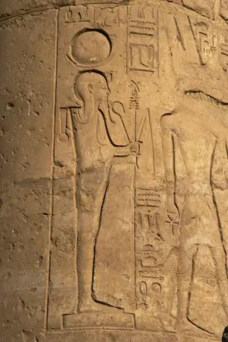 Framed Print : Relief depicting Khonsu (Khonsar) god of the moon. First Courtyard, built by Ramses II Framed Print : Relief depicting Khonsu (Khonsar) god of the moon. First Courtyard, built by Ramses II