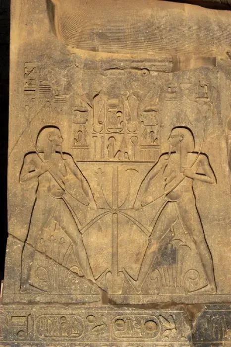 Framed Print : Relief depicting the union between Upper Egypt (reeds) and Lower Egypt (Papyrus) Framed Print : Relief depicting the union between Upper Egypt (reeds) and Lower Egypt (Papyrus)