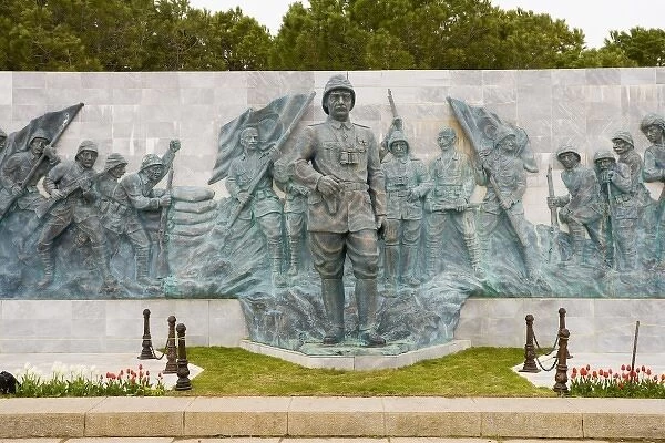Relief and statue depicting Mustafa Kemal Ataturk commanding the Dardanelles Campaign of WW1