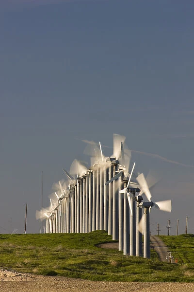 Renewable energy through wind power is collected via wind turbines in northern California s