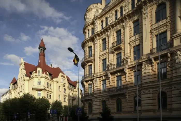 Framed Print : Renovated Art Nouveau architectures in the Art Nouveau Architecture District of center