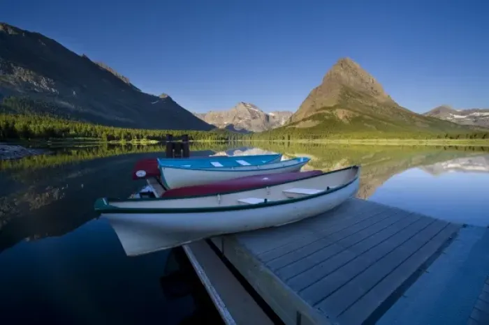 Framed Print : Rental watercraft at Many Glacier Hotel in Glacier National Park in Montana Framed Print : Rental watercraft at Many Glacier Hotel in Glacier National Park in Montana