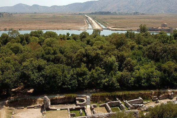 REPUBLIC OF ALBANIA. Butrint. Ruins of the theater area and landscape from the castle