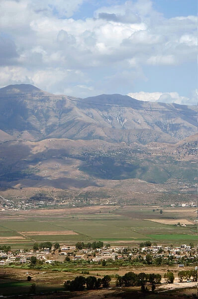 REPUBLIC OF ALBANIA. Landscape near Saranda with the mountains Gjere in the background