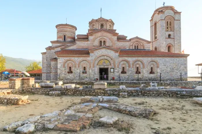 Framed Print : Republic of Macedonia, Ohrid, Lake Ohrid, Saint Panteleimon monastery on Plaosnik