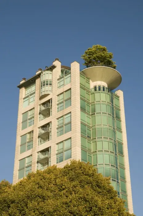 Framed Print : Residential high-rise with roof garden including large mature tree, West End of Vancouver Framed Print : Residential high-rise with roof garden including large mature tree, West End of Vancouver