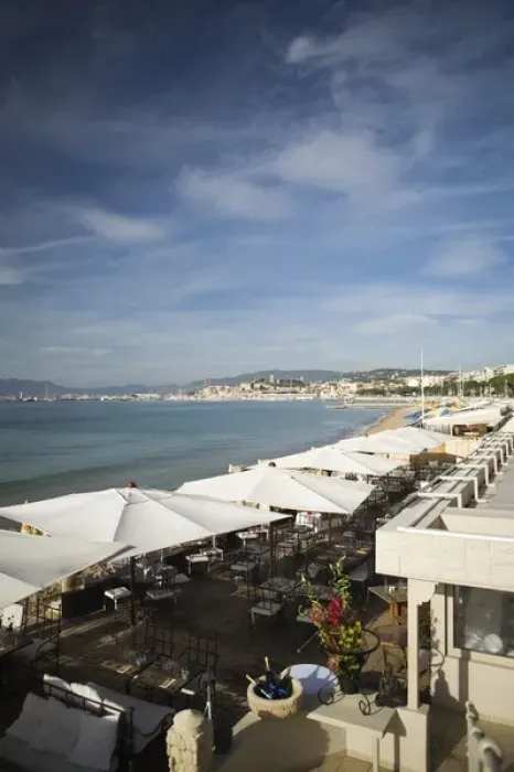 Framed Print : Restaurants on the beach walk area of Cannes, France Framed Print : Restaurants on the beach walk area of Cannes, France