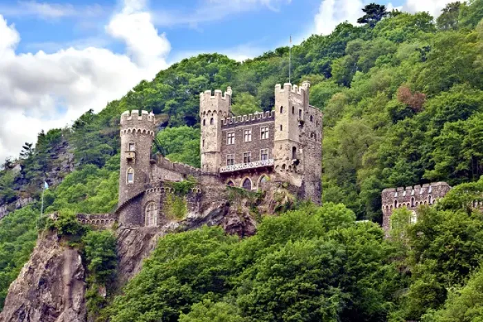 Framed Print : Rheinland-Pflaz, Germany, Castle Rheinstein stands on a cliff looking down to Framed Print : Rheinland-Pflaz, Germany, Castle Rheinstein stands on a cliff looking down to