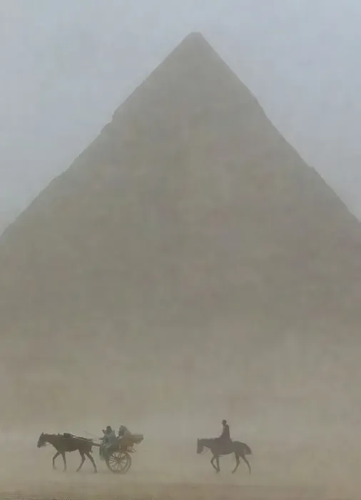 Framed Print : Riders in sandstorm. Pyramids of Giza, Egypt Framed Print : Riders in sandstorm. Pyramids of Giza, Egypt