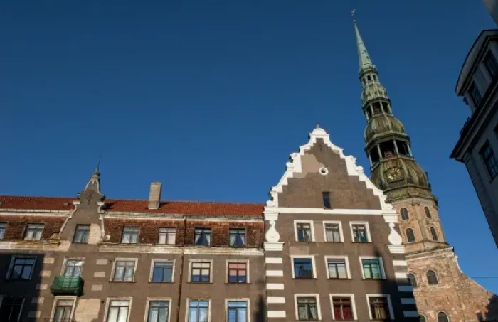 Framed Print : Riga, Latvia. St. Peters Lutheran Church in Townhall Square