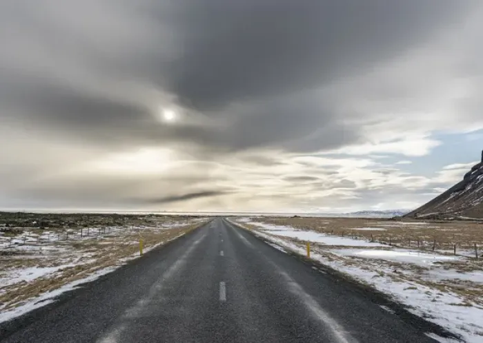 Framed Print : Ring road near Skeitherarsandur during winter