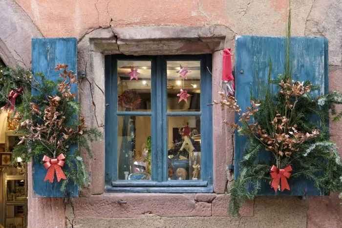 Framed Print : Riquewihr, France. Village established in the 1400s in the Alsace Region. Window decorated with Christmas ornaments Framed Print : Riquewihr, France. Village established in the 1400s in the Alsace Region. Window decorated with Christmas ornaments