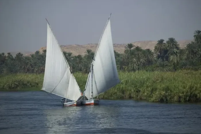 Framed Print : The River Nile and sailing boats used as transportation, Egypt
