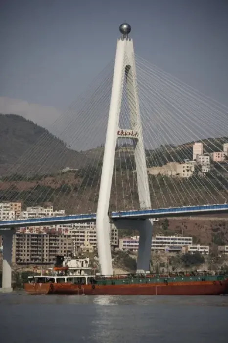 Framed Print : River port of Badong and its suspension bridge over Yangzi. V