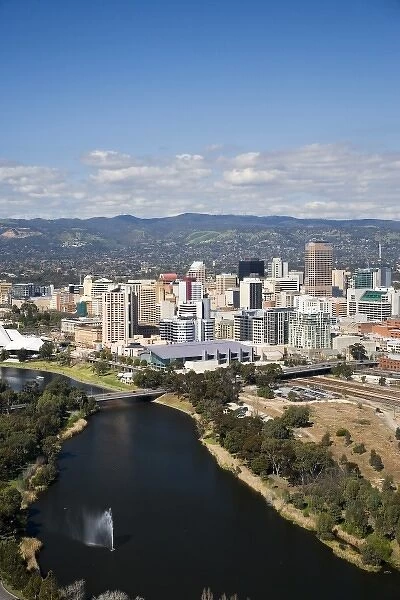 River Torrens and Central Business District, Adelaide, South Australia, Australia - aerial