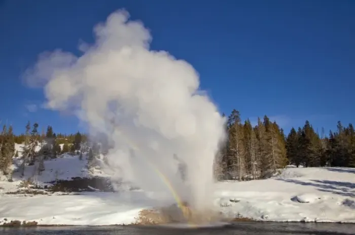 Framed Print : Riverside Geyser erupts along the Firehole River on a nice sunny winter day in Yellowstone Framed Print : Riverside Geyser erupts along the Firehole River on a nice sunny winter day in Yellowstone