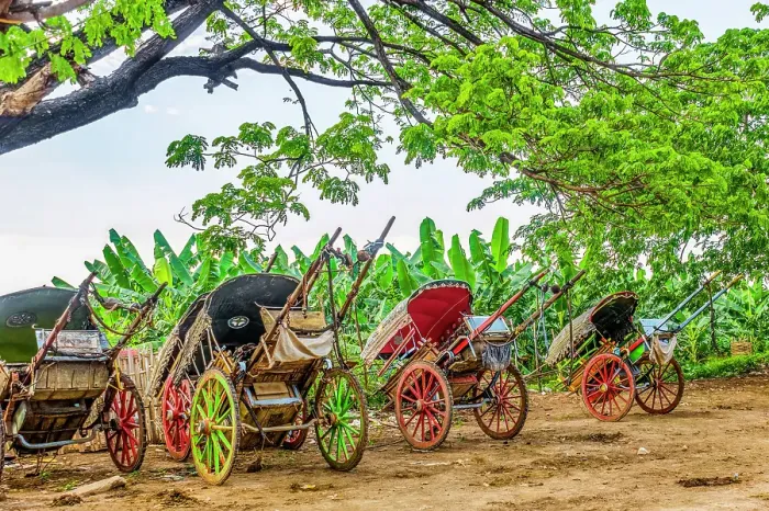 Framed Print : Riverside, Myanmar. Portrait of rickshaws along the riverside waiting for customers arriving from the ferry Framed Print : Riverside, Myanmar. Portrait of rickshaws along the riverside waiting for customers arriving from the ferry