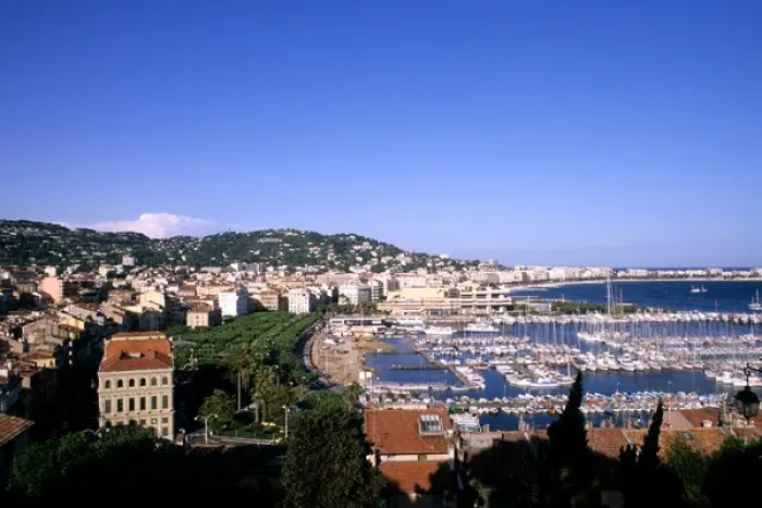 Framed Print : Riviera Harbor from Mountain in Cannes France Framed Print : Riviera Harbor from Mountain in Cannes France