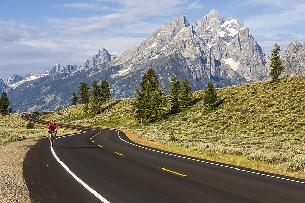 Road bicycling in Grand Teton National Park, Wyoming, USA (MR)