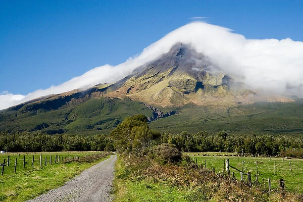 Road and Mt Taranaki  /  Egmont, Taranaki, North Island, New Zealand
