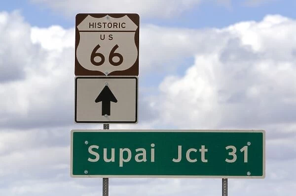Road sign for Historic U. S. Route 66 near Seligman, Arizona, USA