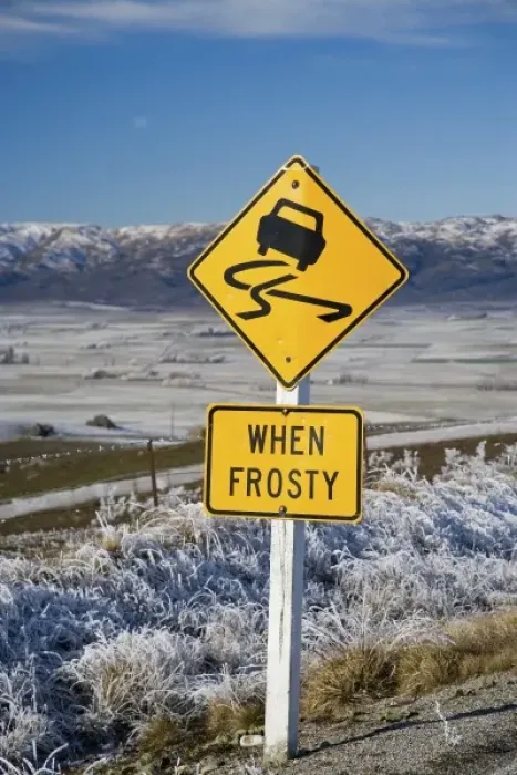 Framed Print : Road Sign and Hoar Frost, near Poolburn, Central Otago, South Island, New Zealand