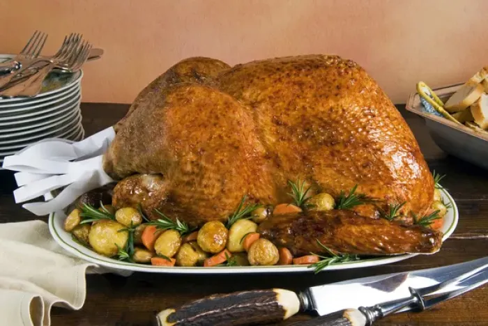 Framed Print : Roast Turkey with potatoes and chestnuts