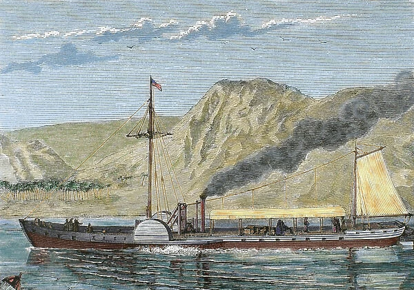 Robert Fultons steamboat. Constructed by the North American engineer Robert FULTON (1765-1815)