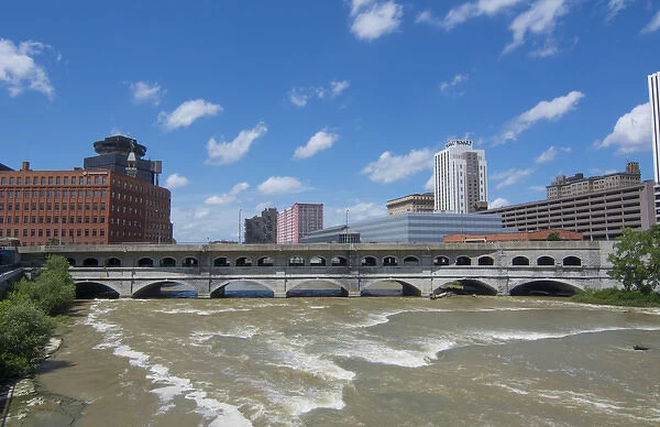 Rochester New York NY downtown city beautiful Genessee River and downtown skyline