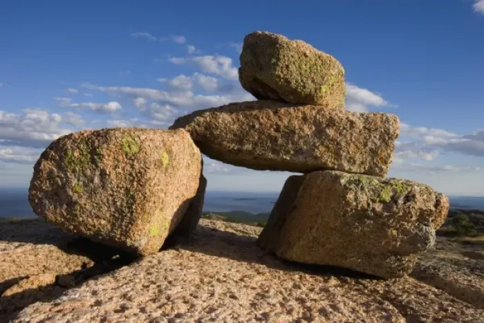 Framed Print : A rock cairn on Cadillac Mountain in Maines Acadia National Park. South Ridge Trail