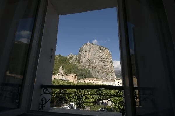 Rock of Castellane from hotel window, Provence, France