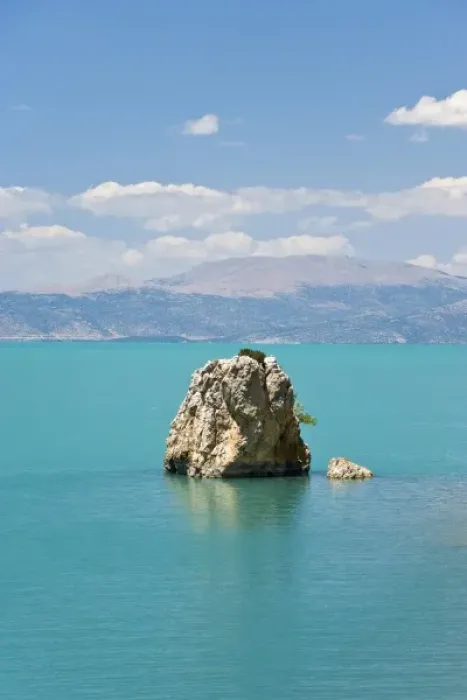 Framed Print : Rock emerging from Lake Egirdir, Isparta, Turkey
