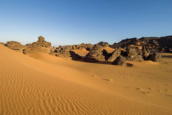 Rock formations and sand dunes in the Akakus, Fezzan, Libya