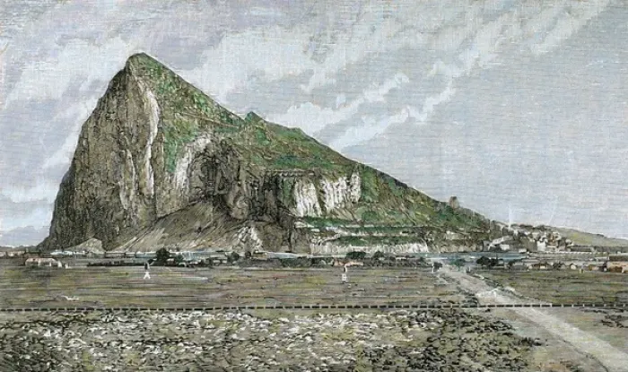 Framed Print : Rock of Gibraltar. Engraving by Rico, 1882. Coloured Framed Print : Rock of Gibraltar. Engraving by Rico, 1882. Coloured
