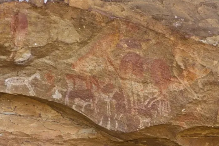 Framed Print : Rock painting by San bushmen in Drakensberg Royal Natal NP, South Africa Framed Print : Rock painting by San bushmen in Drakensberg Royal Natal NP, South Africa
