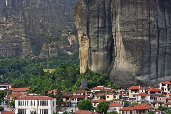 Rock pillars with the town of Kalabaka, Meteora, Greece