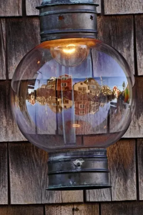 Framed Print : Rockport, Massachusetts reflected in lamp globe, Rockport, Massachusetts Framed Print : Rockport, Massachusetts reflected in lamp globe, Rockport, Massachusetts