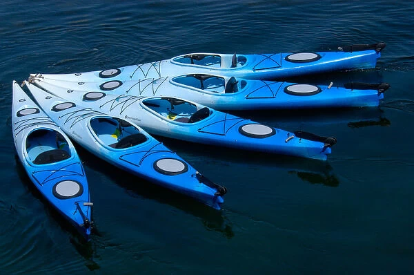 Rockport, Massachusetts, USA, kayaks in harbor along Bearskin Neck