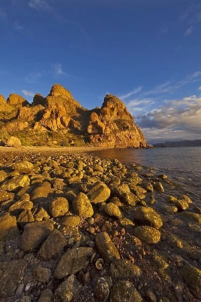 Rocky shoreline on Isla Carmen in the Gulf of California near Loreto, Mexico