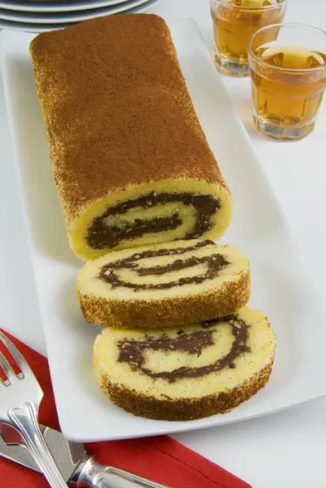 Framed Print : Roll of sponge cake with chocolate